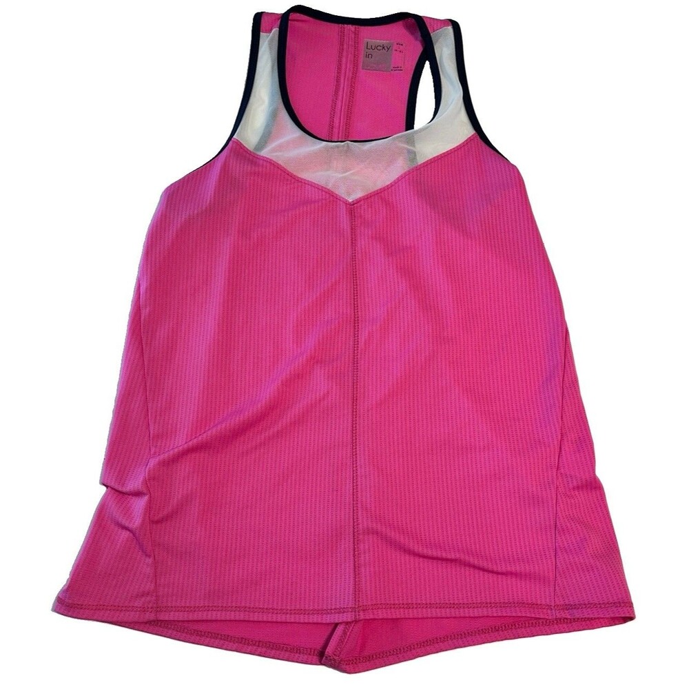 Lucky In Love Womens S Tank Top Split Back Light Weight Tennis Pickleball Pink